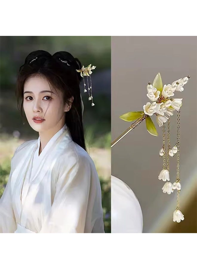 YJ Tassel Hairpin Female Pan Hair Palace Lamp Hair Ornaments Convallaria Orchid - Image 2